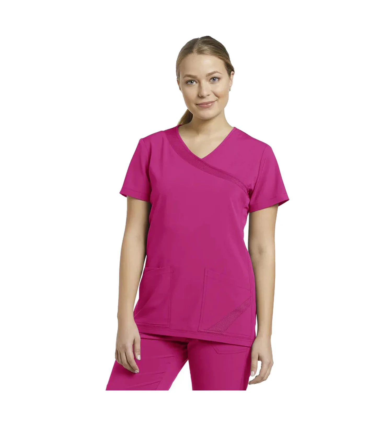 Haut d'uniforme faux cache-coeur à 3 poches 748 Fuschia – Whitecross